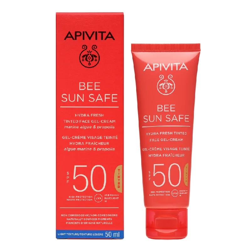 Crema gel colorata protectie solara ten SPF50, Hydra Fresh Tinted Bee Sun Safe, 50 ml, Apivita — preț și oferte
