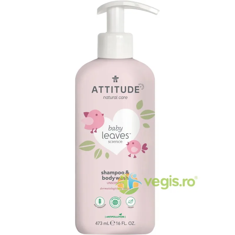 Sampon si Gel de Dus 2in1 fara Miros Baby Leaves 473ml ATTITUDE — preț și oferte
