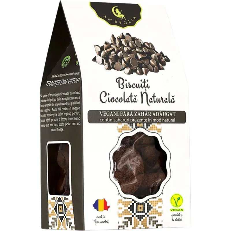 Biscuiti cu Ciocolata Naturala fara Zahar Adaugat 130g AMBROZIA — preț și oferte
