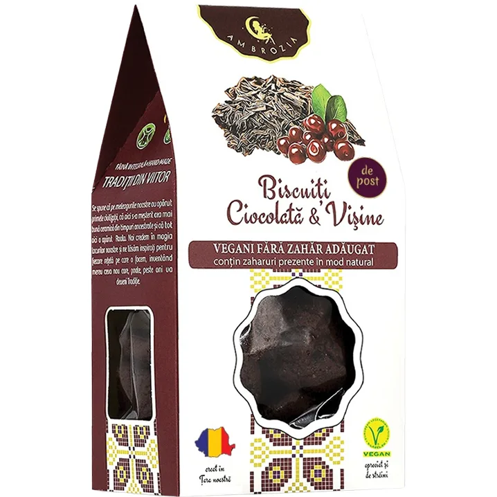 Biscuiti cu Ciocolata si Visine fara Zahar Adaugat 130g AMBROZIA — preț și oferte