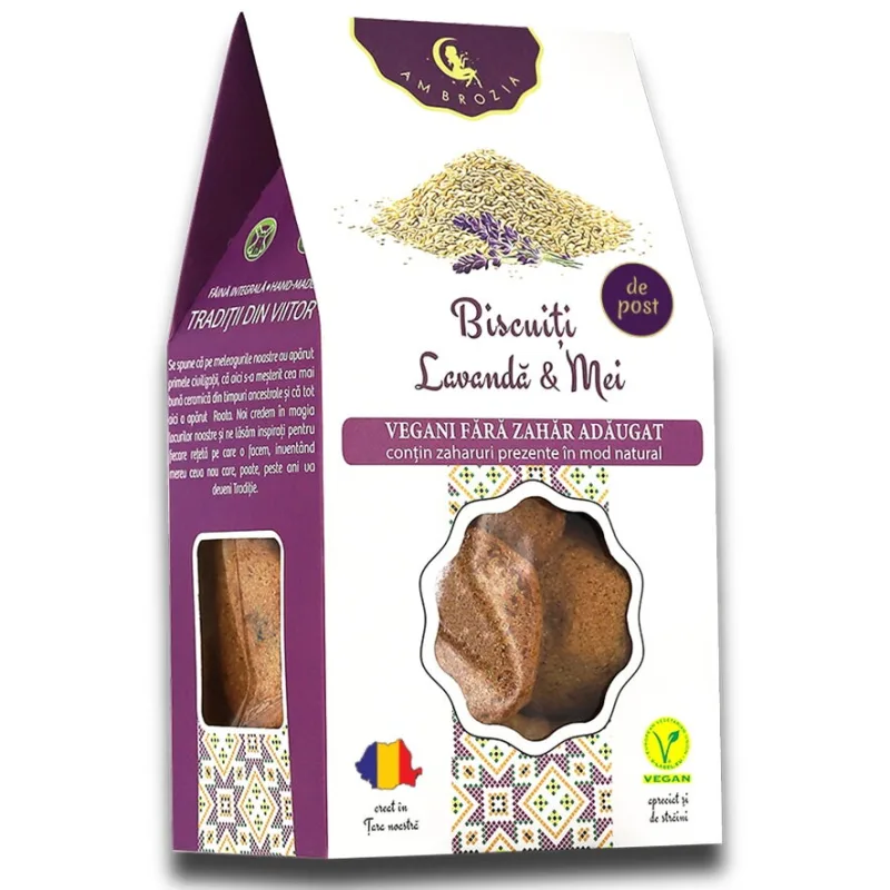 Biscuiti cu Lavanda si Mei fara Zahar Adaugat 130g AMBROZIA — preț și oferte