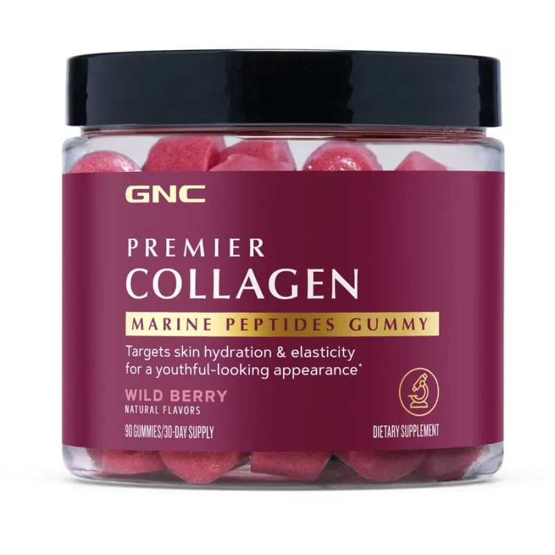 Supliment cu Peptide Marine pentru Piele si Par cu Aroma de Fructe de Padure Salbatice 90 jeleuri GNC — preț și oferte