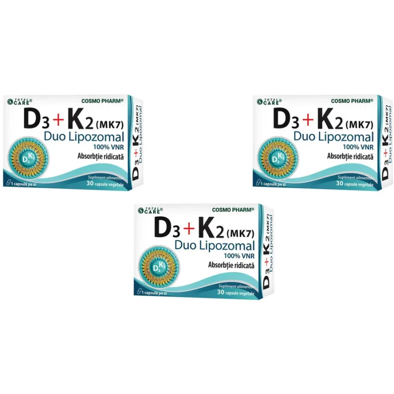 Pachet Vitamina D3 + K2 (Duo Lipozomal) 3x30cps COSMO PHARM — preț și oferte