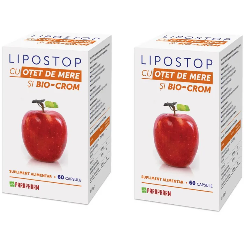 Pachet Lipostop cu Otet de Mere si Bio-Crom 60cps + 60cps Quantum Parapharm — preț și oferte
