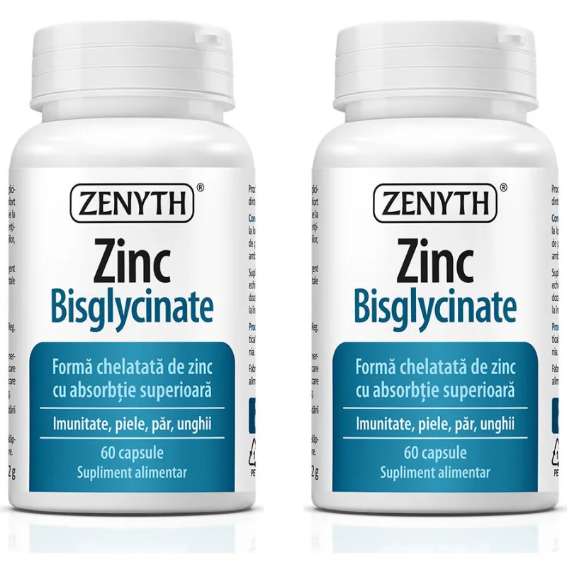 Pachet Zinc Bisglycinate (Zinc Bisglicinat) 60cps + 60cps Zenyth — preț și oferte