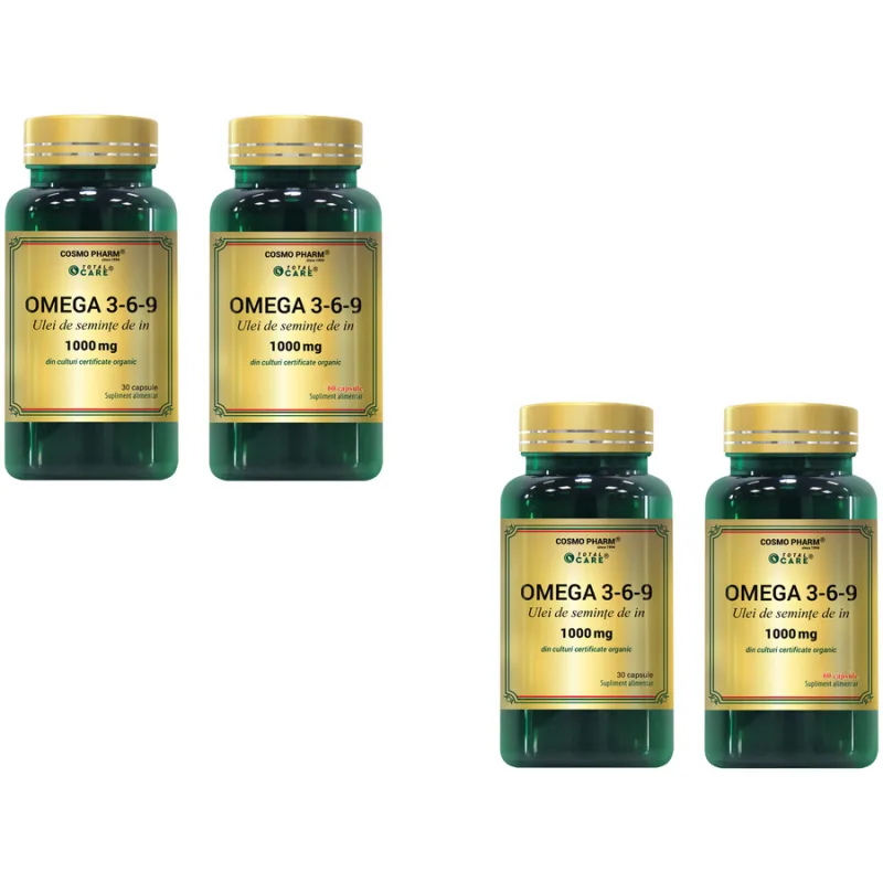 Pachet Ulei de Seminte de In (Omega 3-6-9) 1000mg 2x60cps + 2x30cps COSMO PHARM — preț și oferte