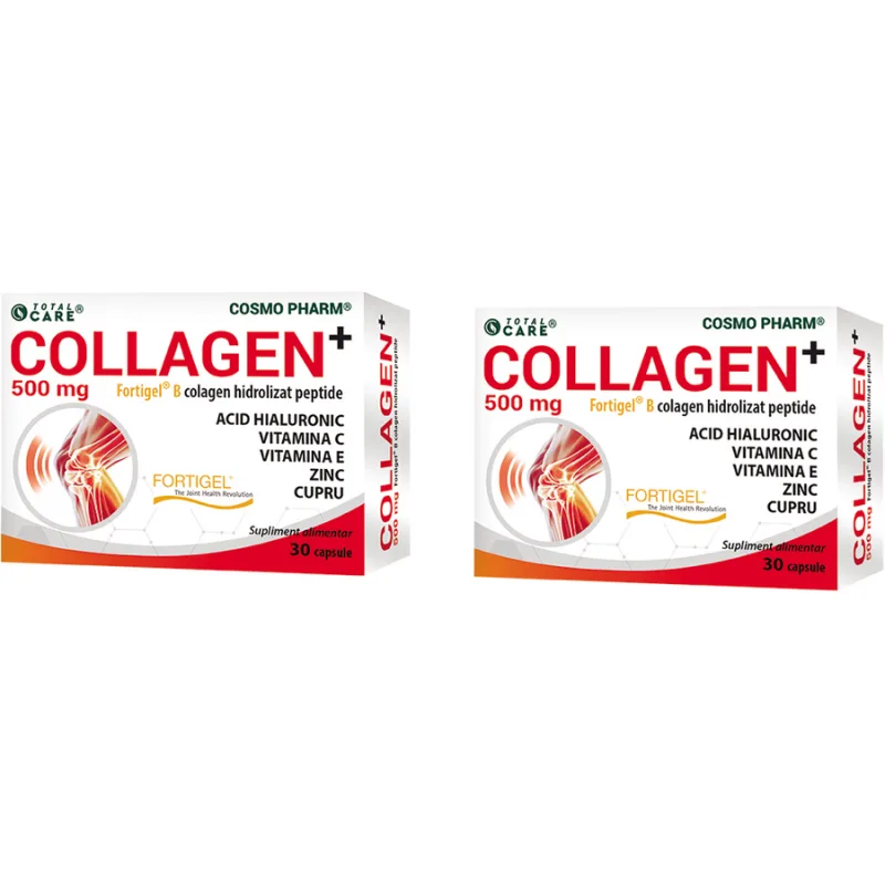 Pachet Colagen Hidrolizat Peptide (Collagen+Fortigel ® B) 500mg 30cps + 30cps COSMO PHARM — preț și oferte