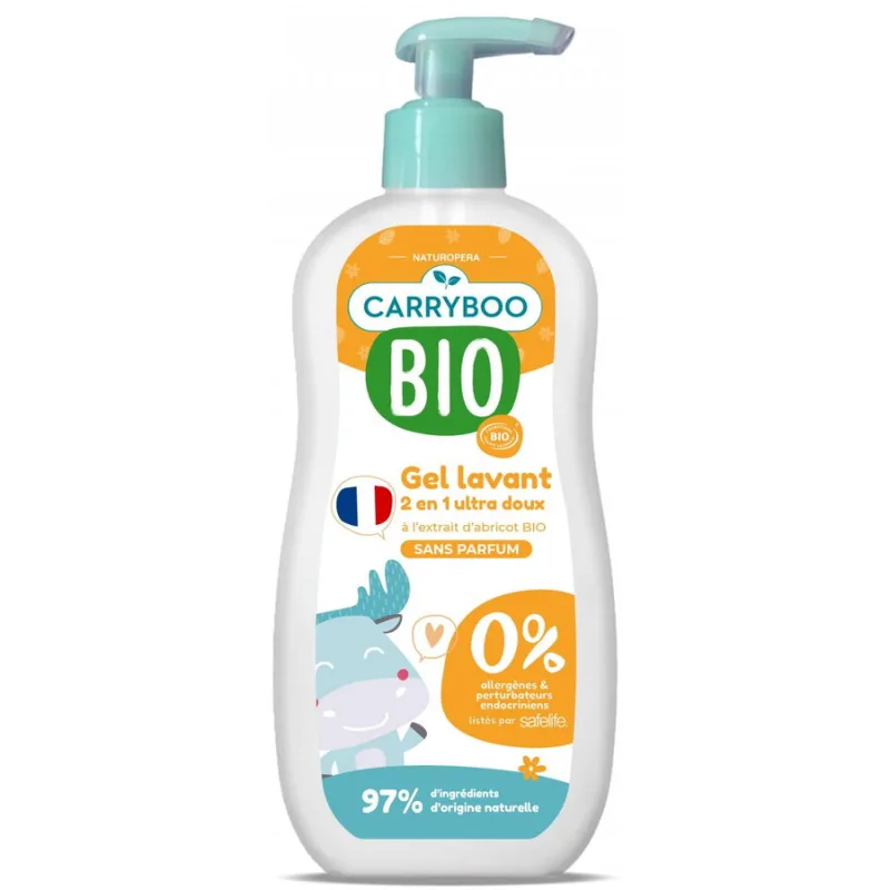 Sampon si Gel de Dus Delicat pentru Bebelusi cu Extract de Caise fara Parfum Bio 500ml CARRYBOO — preț și oferte