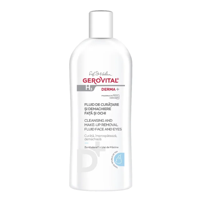 Fluid de curatare si demachiere fata si ochi H3 Derma+, 200 ml, Gerovital FARMEC — preț și oferte