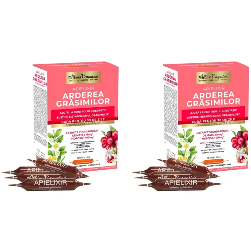 Pachet Apielixir Arderea Grasimilor 30 fiole + 30 fiole Albina Carpatina — preț și oferte