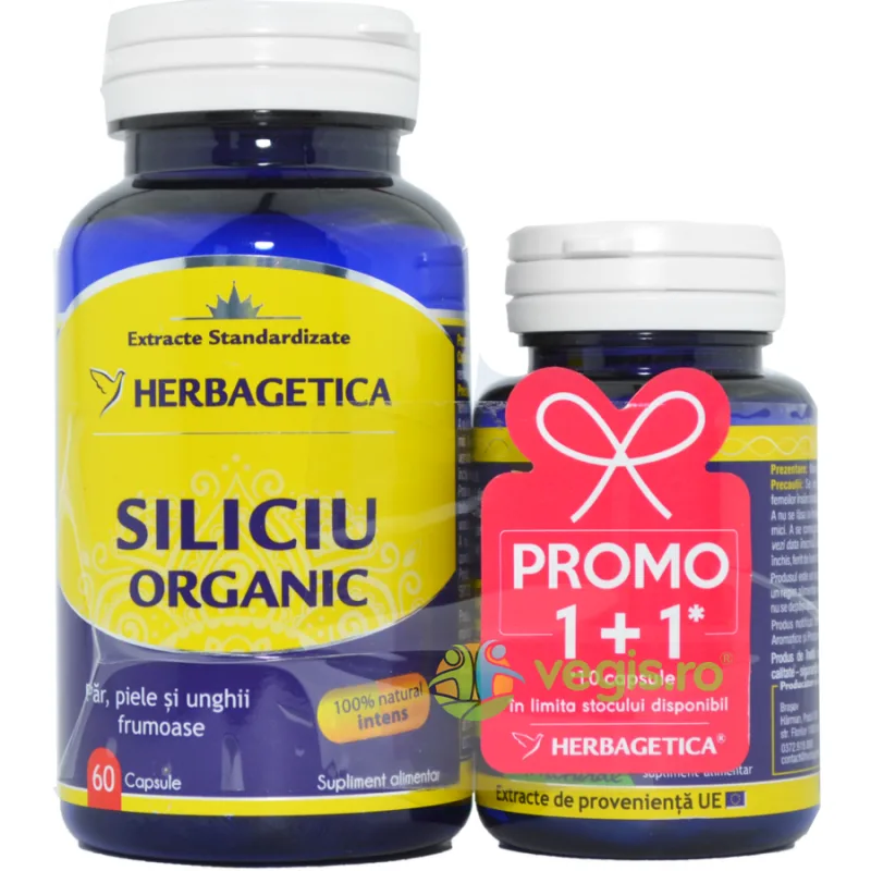Pachet Siliciu Organic 60cps+10cps HERBAGETICA — preț și oferte