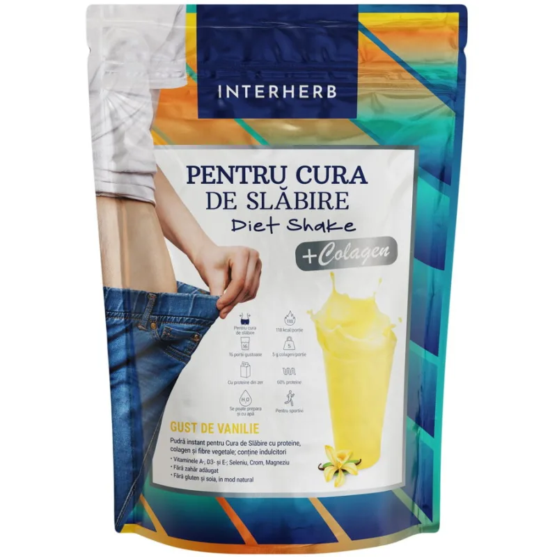 Diet Shake cu Colagen si Aroma de Vanilie Pulbere 528g INTERHERB — preț și oferte