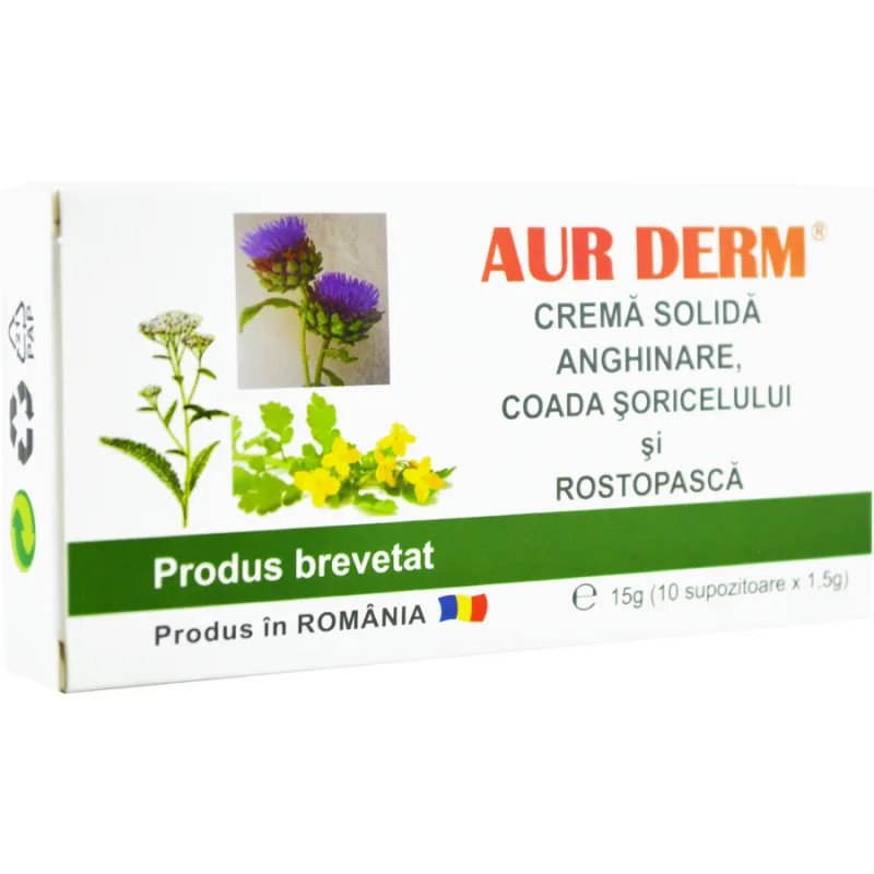 Aur Derm Supozitoare cu Anghinare, Coada Soricelului si Rostopasca 10x1.5g LAURMED — preț și oferte