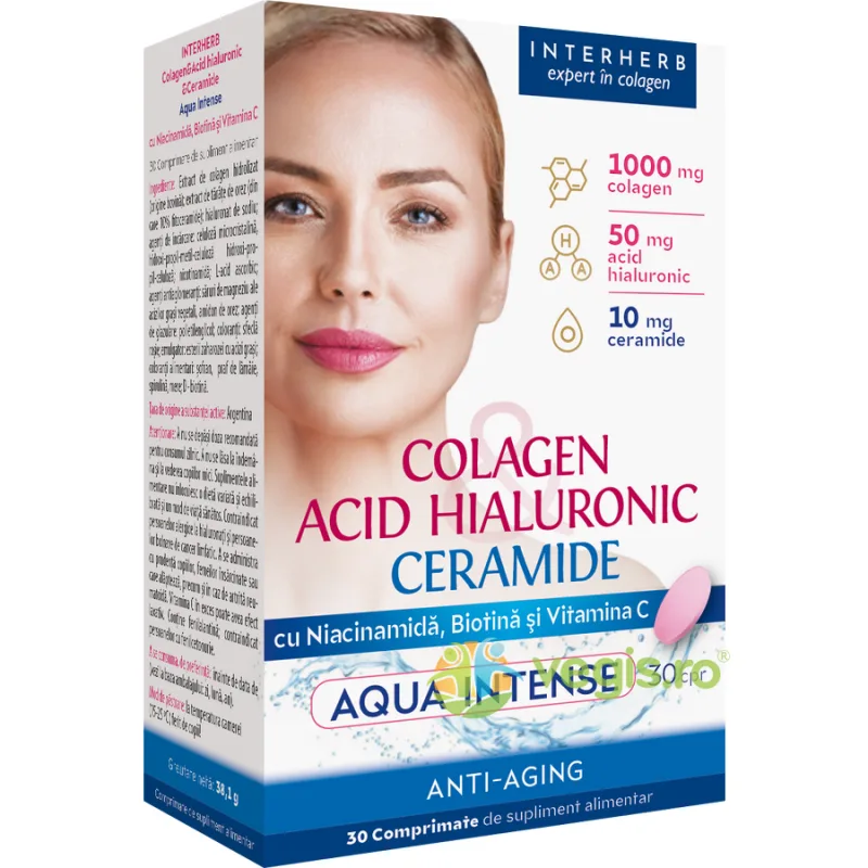 Colagen si Acid Hialuronic Ceramide Aqua Intense Anti-Aging 30cpr INTERHERB — preț și oferte