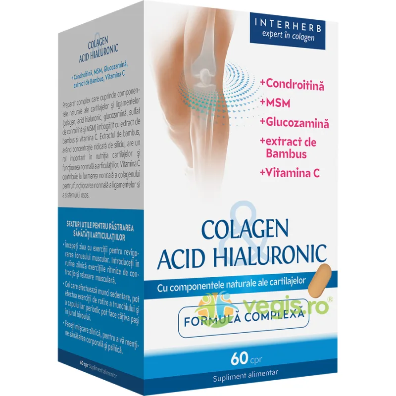 Colagen si Acid Hialuronic Formula Complexa 60cpr INTERHERB — preț și oferte