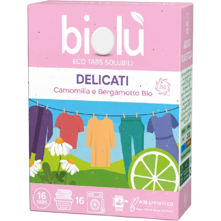 Tablete Eco pentru Masina de Spalat Rufe Delicate cu Musetel si Bergamota 16buc BIOLU — preț și oferte