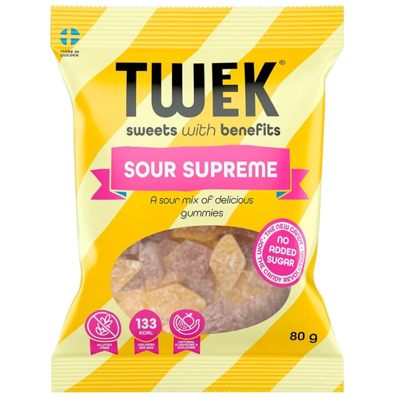 Jeleuri cu Aroma de Grapefruit, Cola, Fructul Pasiunii si Ananas cu Stevie fara Zahar Adaugat Sour Supreme 80g TWEEK — preț și oferte