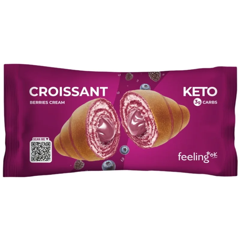 Croissant Keto cu Crema de Fructe de Padure Low-Carb fara Zahar Adaugat 50g FEELINGOK — preț și oferte