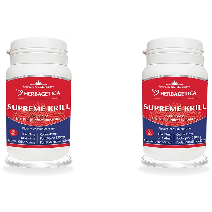 Pachet Supreme Krill Oil Omega 3 30cps + 30cps (50% reducere la al doilea produs) HERBAGETICA — preț și oferte