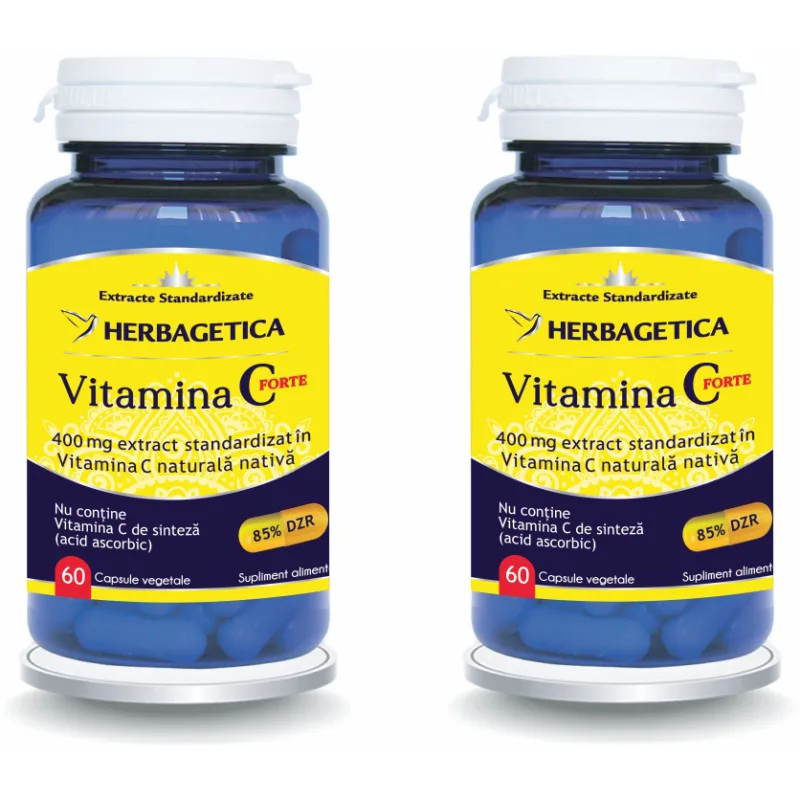 Pachet Vitamina C Forte 400mg 60cps + 60cps (50% reducere la al doilea produs) HERBAGETICA — preț și oferte