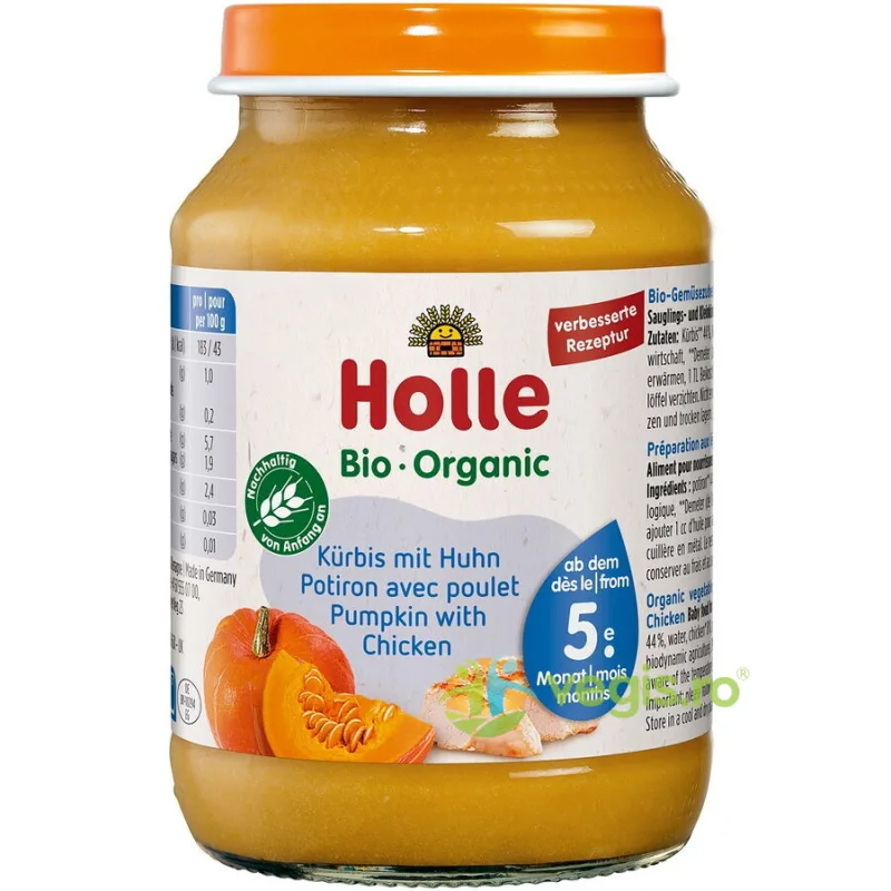 Piure de Dovleac si Carne de Pui pentru Copii +5 Luni Ecologic/Bio 190g HOLLE — preț și oferte