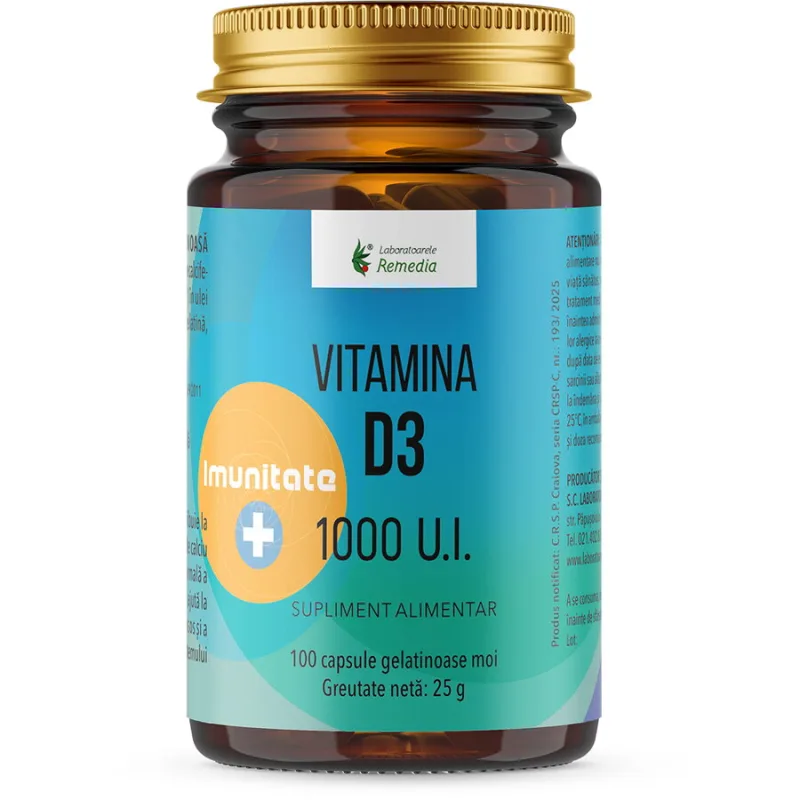 Vitamina D3 1000UI 100cps moi REMEDIA — preț și oferte