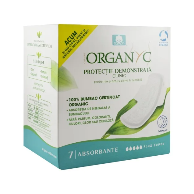 Absorbante intime din bumbac organic SuperFlow, 7 bucati, Organyc — preț și oferte