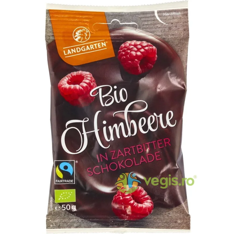 Zmeura Liofilizata Invelita in Ciocolata Amaruie fara Gluten Ecologica/Bio 50g LANDGARTEN — preț și oferte