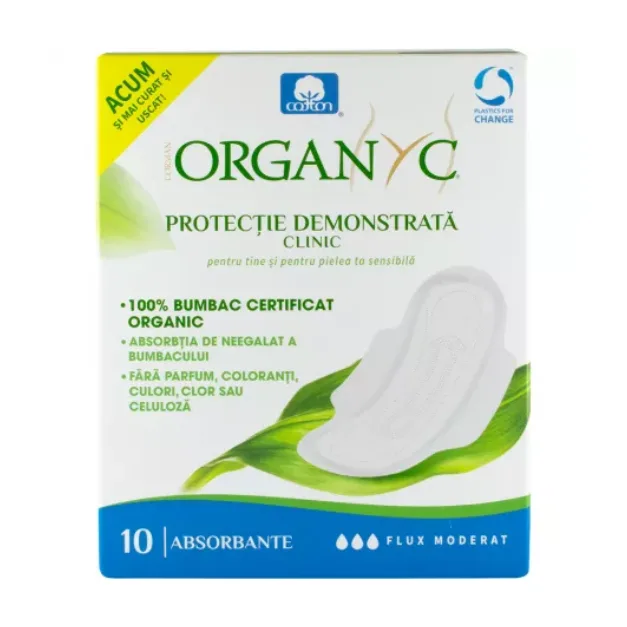 Absorbante intime din bumbac organic pentru zi, 10 bucati, Organyc — preț și oferte