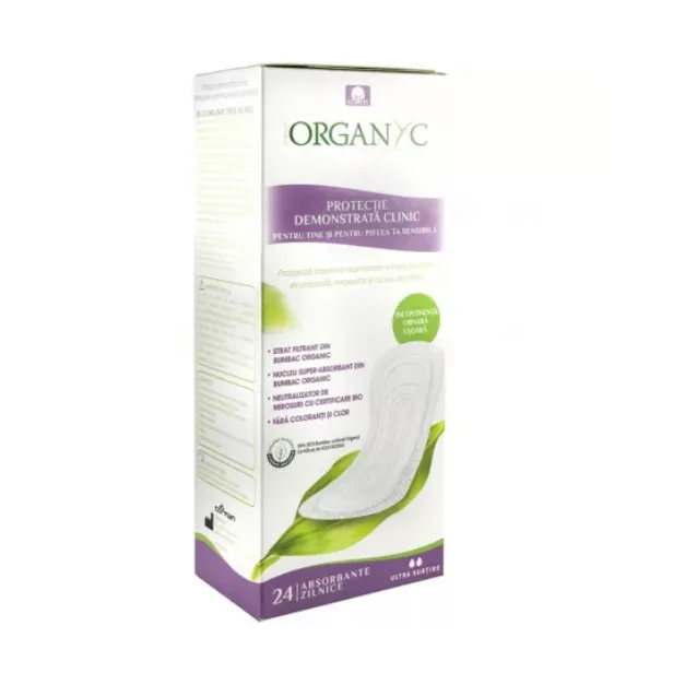 Absorbante ultra subtiri din bumbac organic pentru incontinenta, 24 bucati, Organyc — preț și oferte