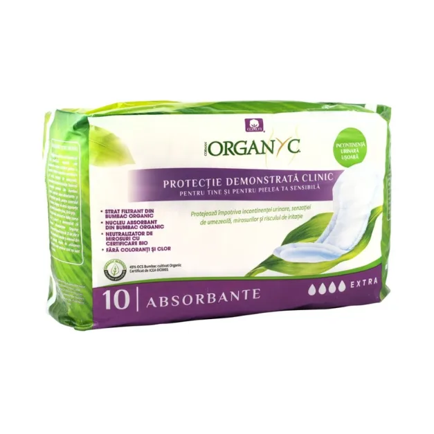 Absorbante extra din bumbac organic pentru incontinenta, 10 bucati, Organyc — preț și oferte