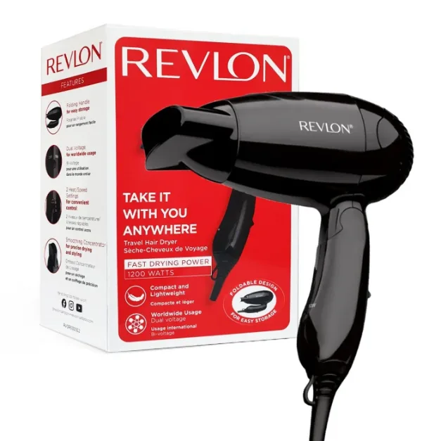 Uscator de par Travel, 2 viteze, 2 trepte de temperatura, Negru, REVLON — preț și oferte