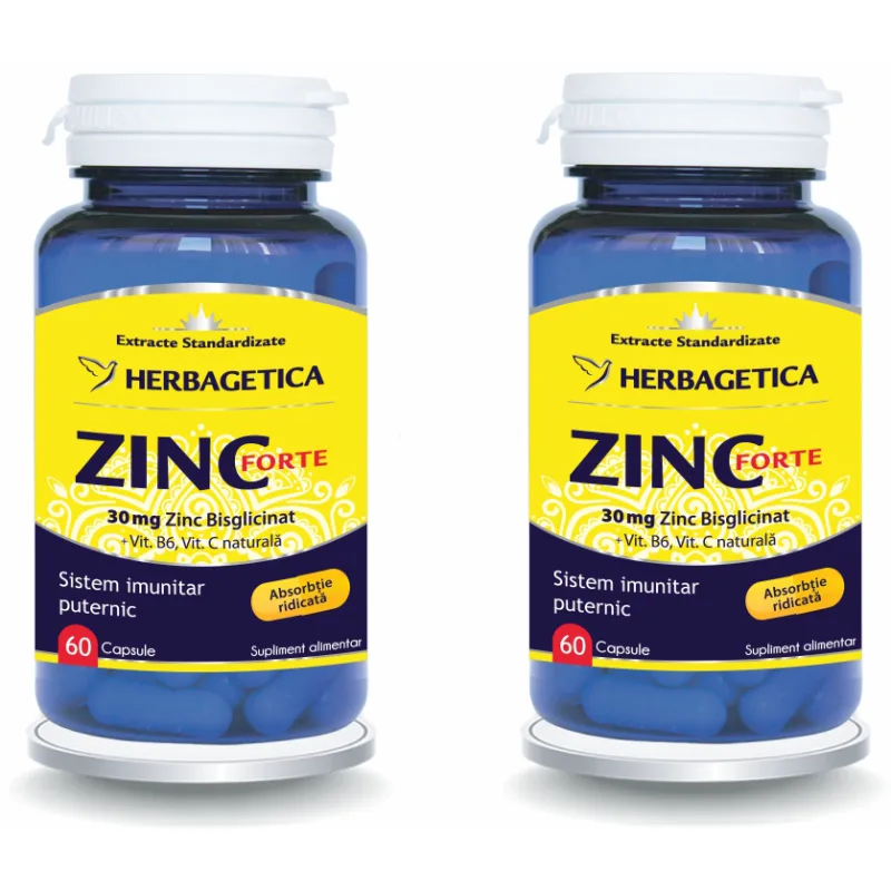 Pachet Zinc Forte 60cps+60cps (50% reducere la al doilea produs) HERBAGETICA — preț și oferte
