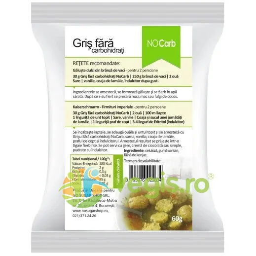 Gris fara Carbohidrati 60g NOCARB — preț și oferte