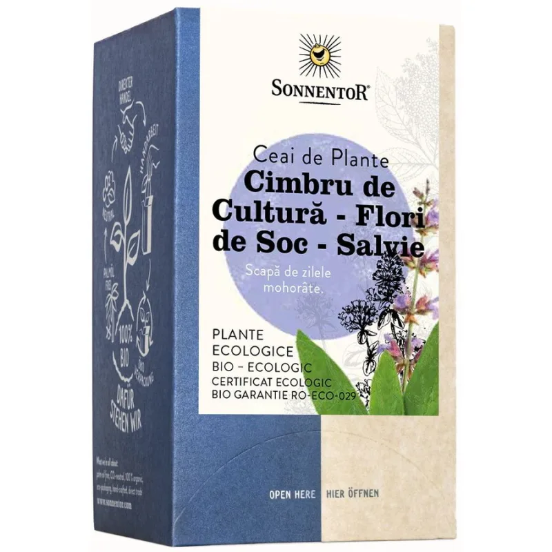 Ceai de Plante din Cimbru de Cultura cu Flori de Soc si Salvie Ecologic/Bio 18dz SONNENTOR — preț și oferte