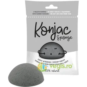 Burete Konjac pentru Ten Gras cu Tendinta Acneica cu Carbune din Bambus 1buc