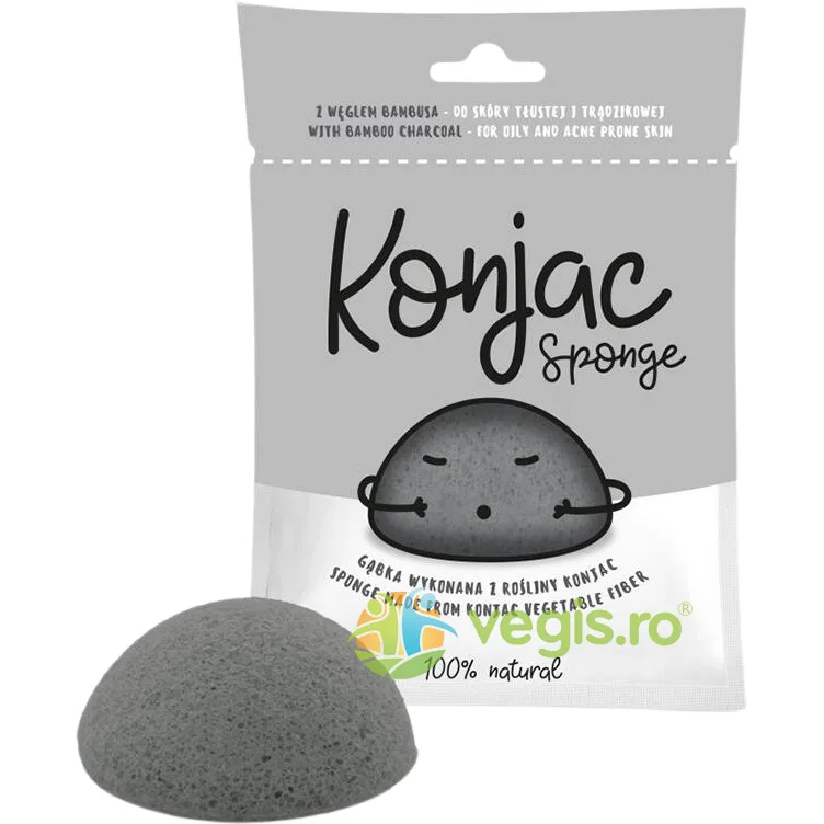 Burete Konjac pentru Ten Gras cu Tendinta Acneica cu Carbune din Bambus 1buc DIET FOOD — preț și oferte