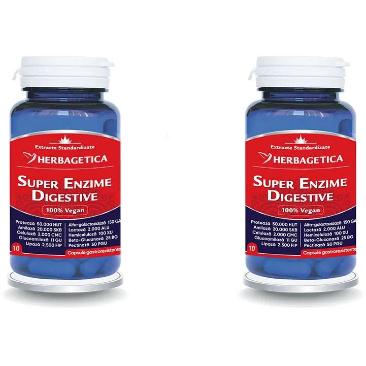 Pachet Super Enzime Digestive 10cps + 10cps (50% reducere la al doilea produs) HERBAGETICA — preț și oferte