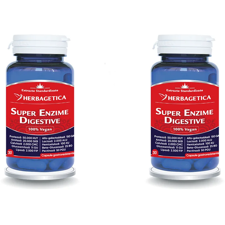 Pachet Super Enzime Digestive 30cps + 30cps (50% reducere la al doilea produs) HERBAGETICA — preț și oferte