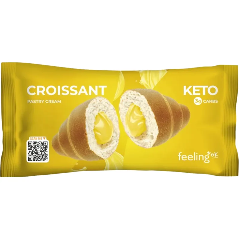 Croissant Keto Proteic cu Crema de Patiserie fara Zahar Low Carb 50g FEELINGOK — preț și oferte