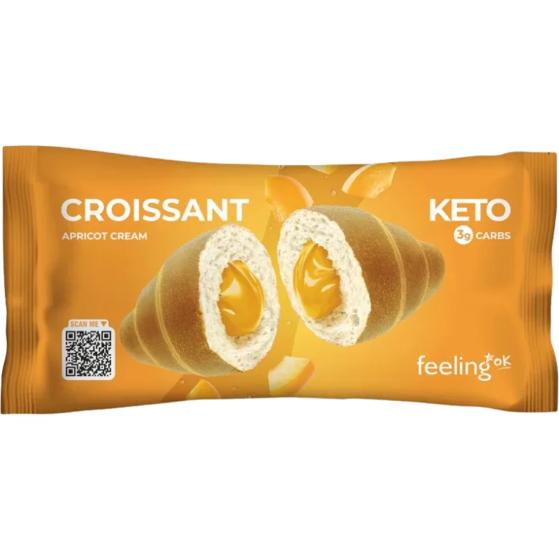 Croissant Keto Proteic cu Crema de Caise fara Zahar Low Carb 50g FEELINGOK — preț și oferte