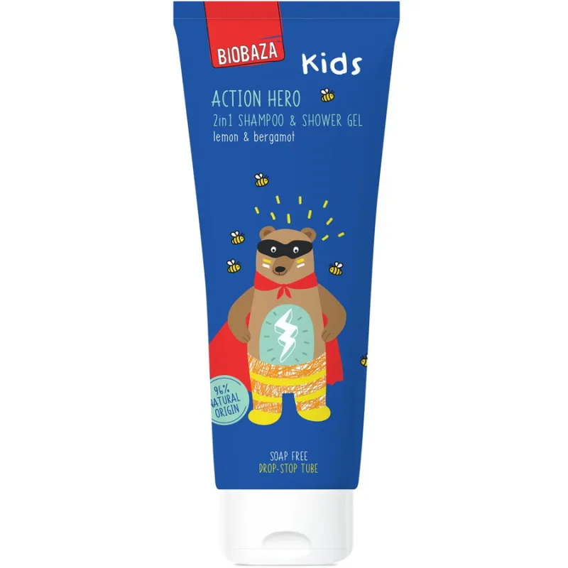 Sampon si Gel de Dus pentru Copii cu Lamaie si Bergamota Action Hero 250ml BIOBAZA — preț și oferte