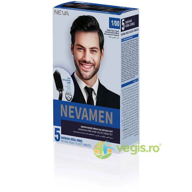 Vopsea de Par pentru Barbati fara Amoniac Negru Natural Intens 1/00 Nevamen 150ml — preț și oferte