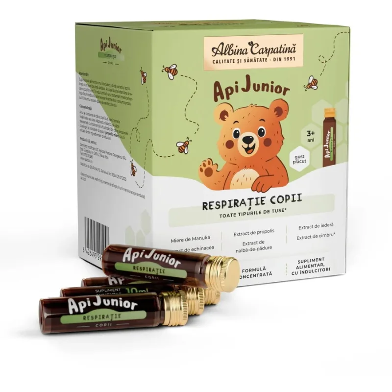 Apijunior Respiratie Copii 20 fiole Albina Carpatina — preț și oferte