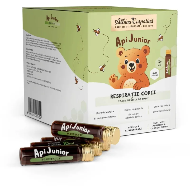 Apijunior Respiratie Copii 30 fiole Albina Carpatina — preț și oferte