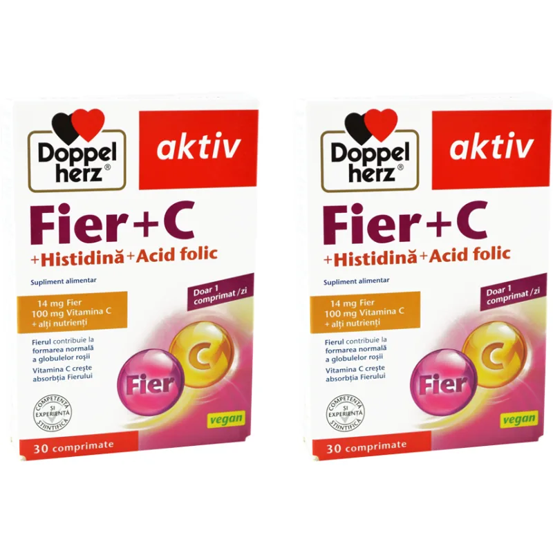 Pachet Fier + Vitamina C + Histidina + Acid Folic Aktiv 30cpr + 30cpr DOPPELHERZ — preț și oferte