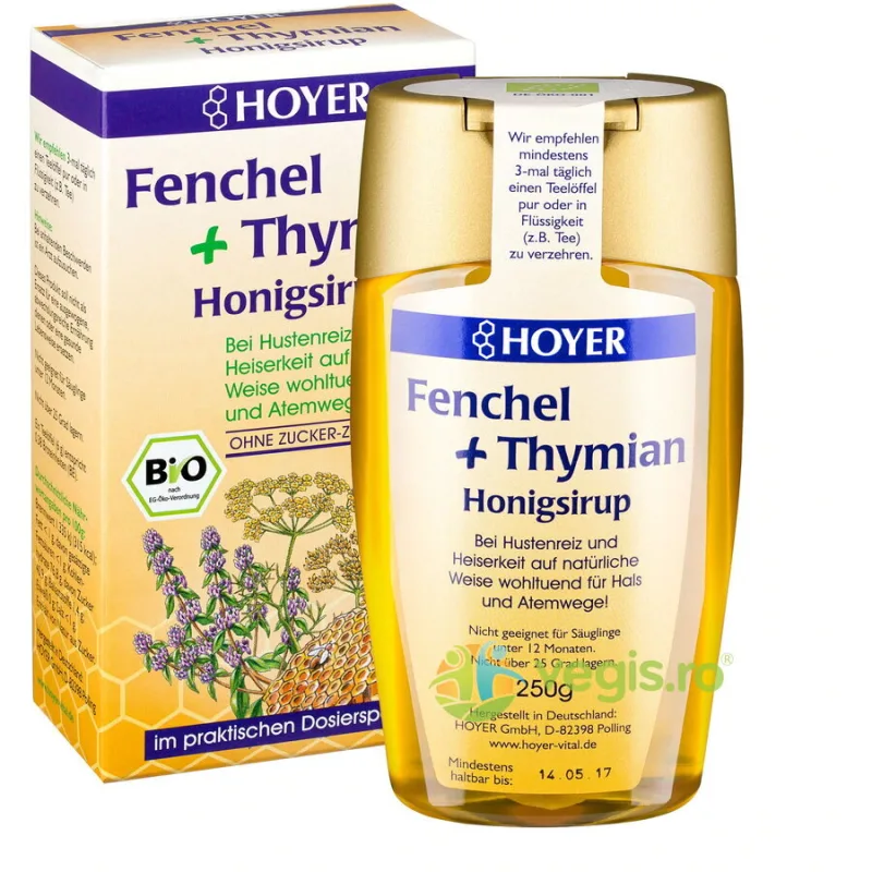 Sirop de Miere cu Fenicul si Cimbru Ecologic/Bio 250g HOYER — preț și oferte