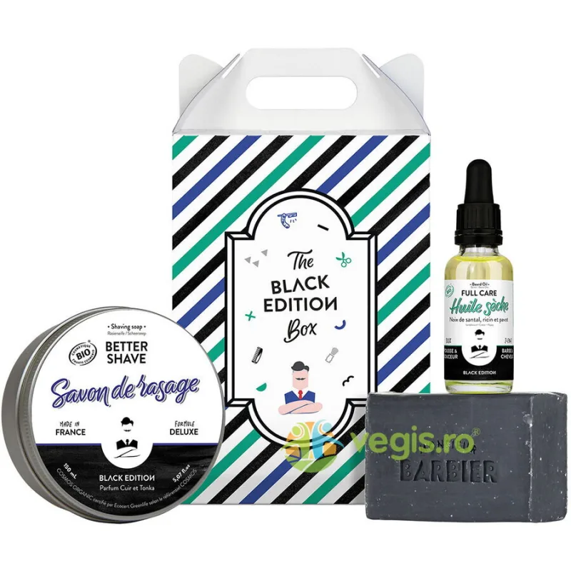 Set The Black Edition Box Sapun pentru Fata si Corp 100g + Sapun de Barbierit Traditional 150ml + Ulei Uscat pentru Barba si Par 30ml MONSIEUR BARBIER — preț și oferte