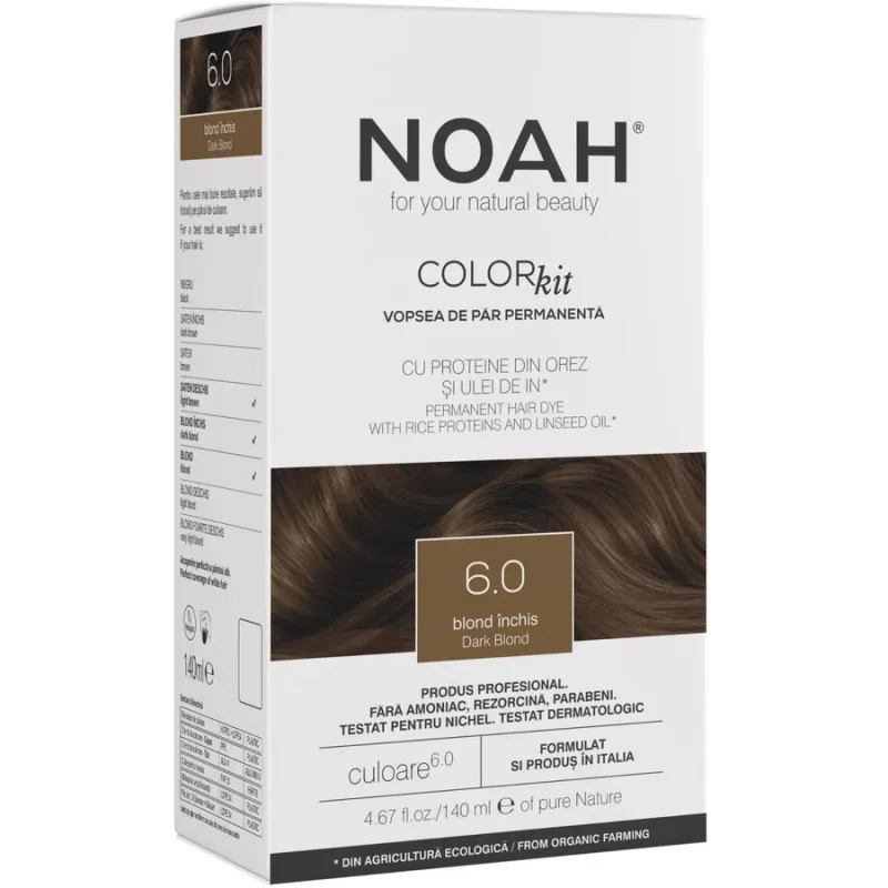 Vopsea de Par Permanenta cu Proteina de Orez si Ulei de In 6.0 Blond Inchis fara Amoniac 140ml NOAH — preț și oferte