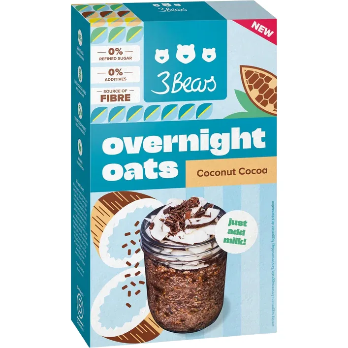Porridge din Ovaz cu Cacao si Cocos fara Zahar Adaugat 400g 3BEARS — preț și oferte